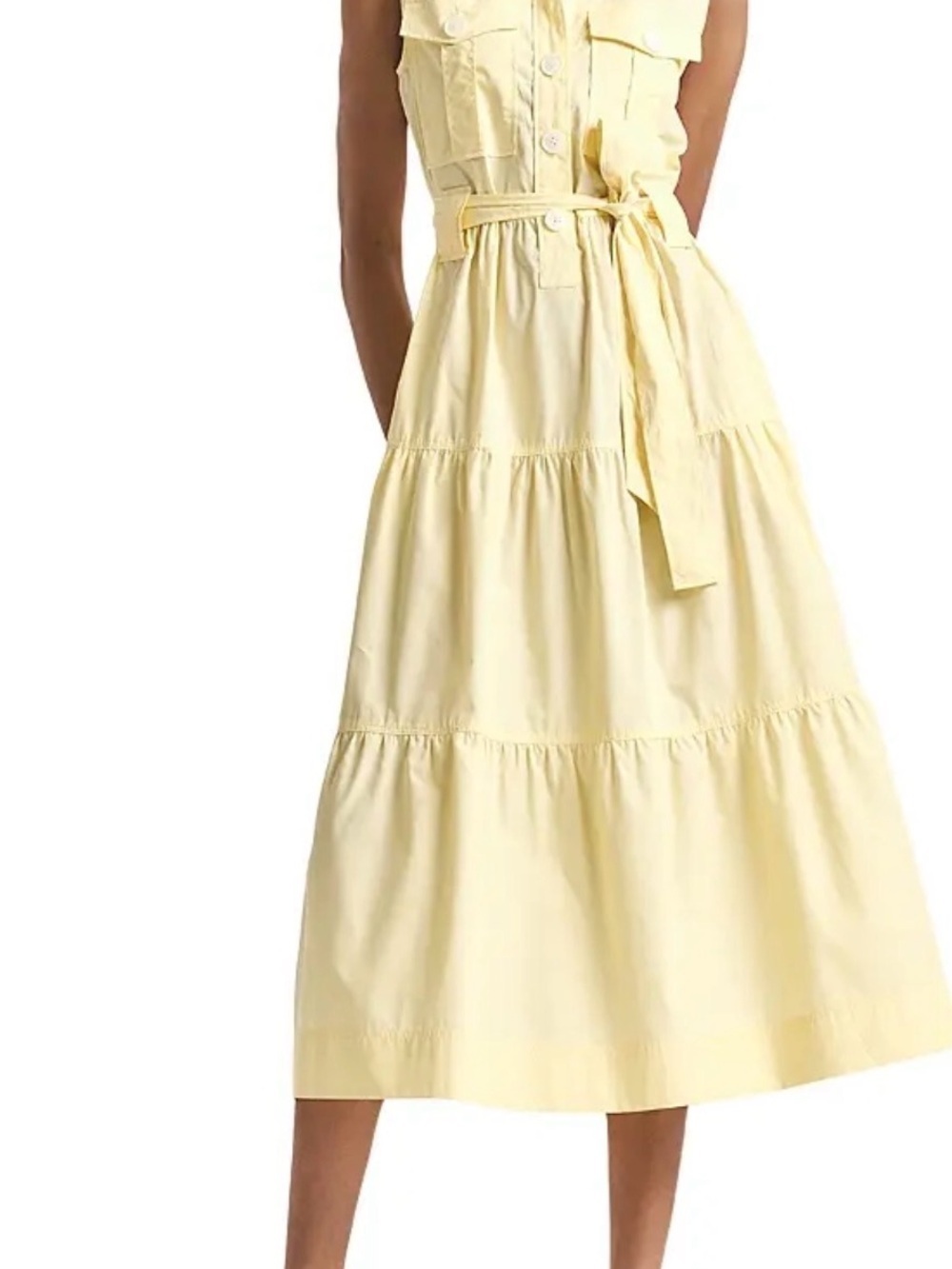 Derek Lam Butter Yellow Sleeveless Belted Utility Midi Dress Tiered Shirt Dress